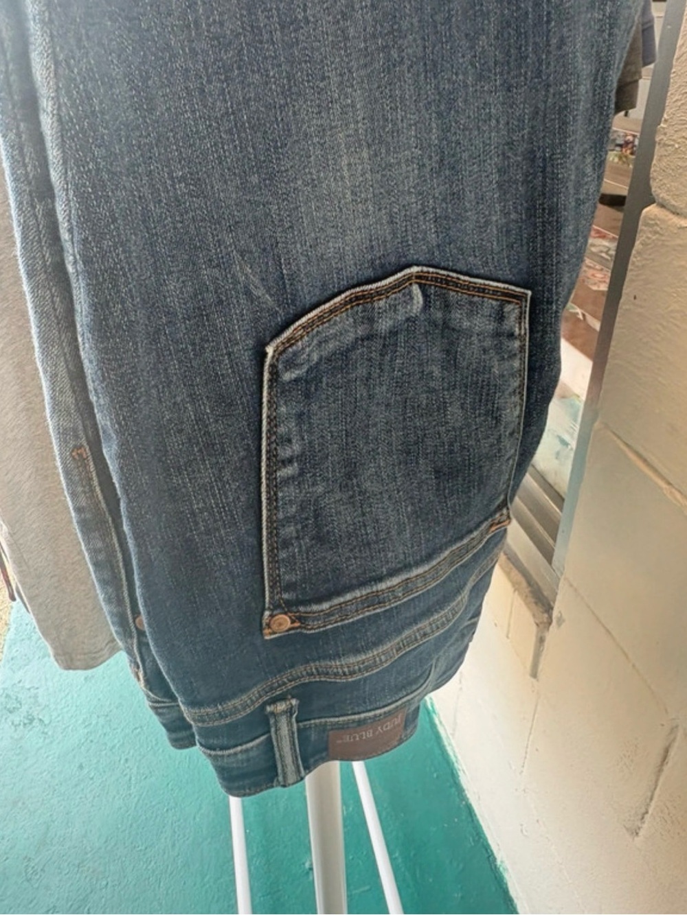 Judy Blue Straight Leg Denim Jeans in Blue with Side Patch Pocket